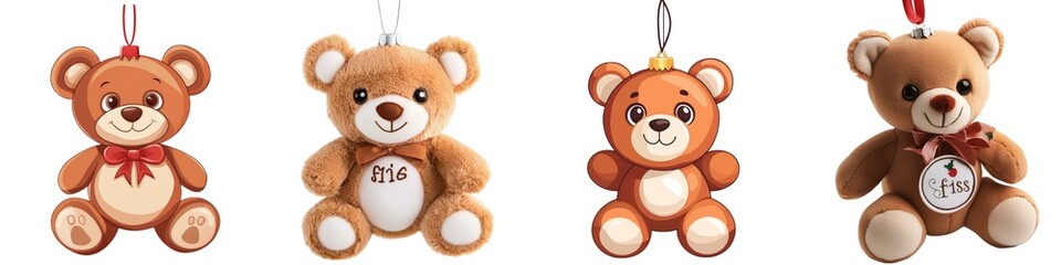 Fototapeta premium Cute plush teddy bears with ribbons, perfect for gifts or decorations. Ideal for children's rooms, holidays, or memorable occasions.