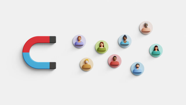 Customer acquisition concept. Business lead, Inbound marketing, customer retention, marketing segmentation, customer centric strategies. 3D magnet attract audience