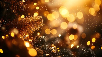 Naklejka premium Golden Christmas Lights Bokeh Background
