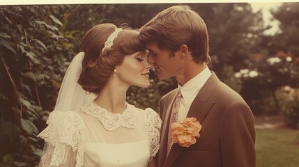 Timeless snapshots: old fashioned photograph from a 60s or 70s wedding, capturing the essence of love and nostalgia that freeze cherished moments in the elegance of past eras