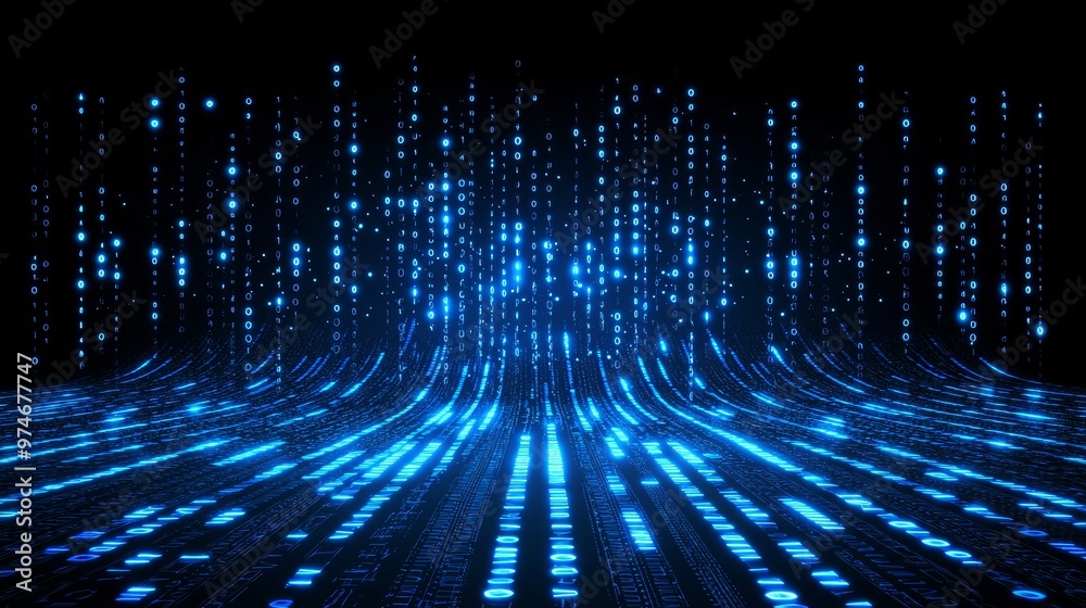 Wall mural an abstract image with blue and green tones. the background is a digital binary code wave.