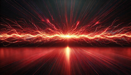 横に走る稲妻. 赤い水平稲妻. Red Horizontal Lightning. AI generated.