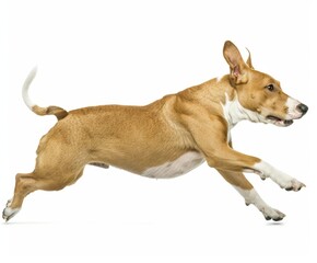 Bull Terrier Dog in Mid-Air Run, Playful Pet Action Generative AI