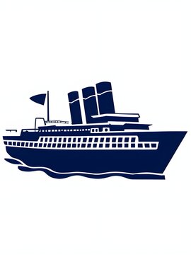 recommend clip art: Minimalist illustration of a ship sailing on water in vector style, simple silhouette of an ocean liner, cruise ship vector icon representing marine travel and transportation