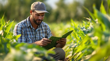 farmer near corn field analysing crops : Generative AI