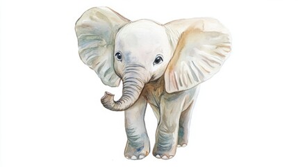 Charming Cartoon Drawing of a Cute Elephant in Watercolor Style. A Delightful and Playful Illustration Featuring a Joyful Elephant, Perfect for Children's Art and Whimsical Designs with Soft and Gentl