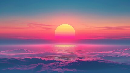 Obraz premium Minimalist Background: Bright Sunlight and Colorful Horizon Illustrating Nature’s Morning Beauty