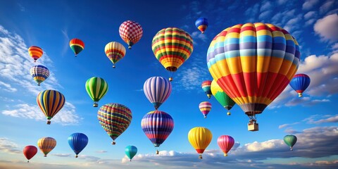 Fototapeta premium Colorful air balloons floating in the clear blue sky, sky, balloons, colorful, vibrant, flying, aerial