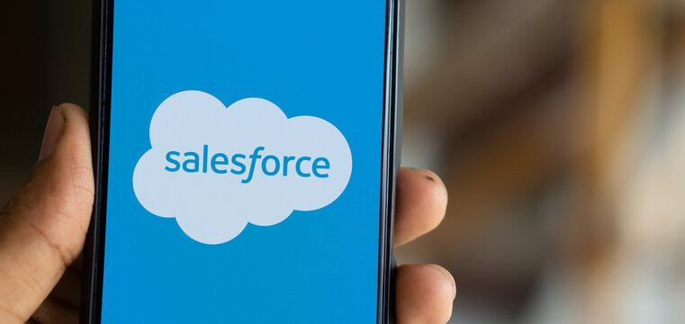 Dhaka, Bangladesh- 14 Sep 2024: SalesForce logo is displayed on smartphone.