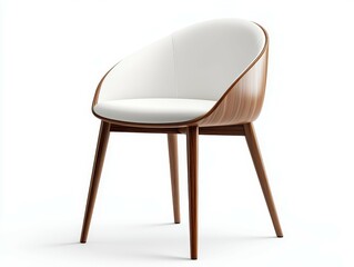 Modern wooden chair with white cushioned seat and back.