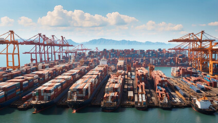Rows of Cargo Containers Atop Massive Container Ship