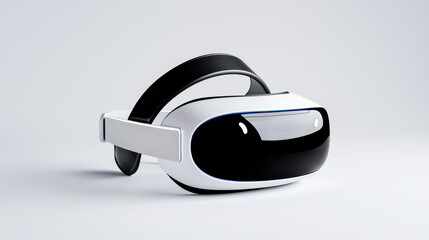 Sleek black and white virtual reality headset on a minimalist white background.