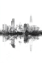 Obraz premium Hai Phong, Vietnam, black and white pen pencil hand-drawn effect portrait drawing illustration for travel poster, card, wallpaper, backdrop or banner. Modern, clear, artistic and simple