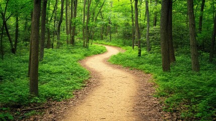 Fototapeta premium A winding path through a lush green forest, inviting exploration and tranquility.