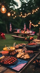 Summer's Delight: A Backyard Barbecue Feast Under Twinkling Lights.