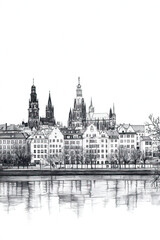 Fototapeta premium Hanover, Germany, black and white pen pencil hand-drawn effect portrait drawing illustration for travel poster, card, wallpaper, backdrop or banner. Modern, clear, artistic and simple