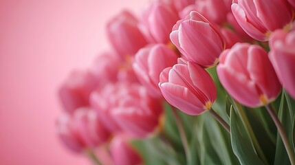 Obraz premium Banner for International Womens Day with beautiful tulips on pink background : Generative AI