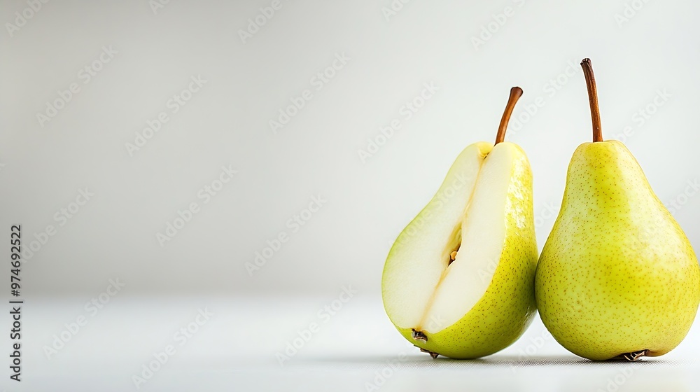 Poster isolated pears one and a half green pear fruit isolated on white background : generative ai