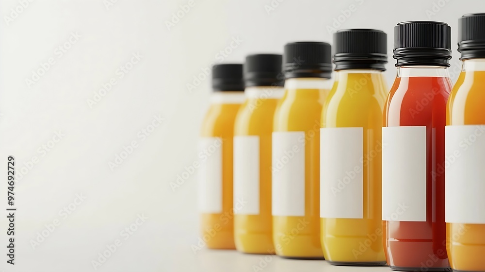 Poster juice bottles with blank label : Generative AI