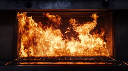 Obraz premium Fiery Oven Door - Hyperrealistic Product Photography with High Detail and Studio Lighting on Dark Background
