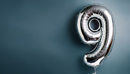 Banner with number 9 silver balloons with copy space