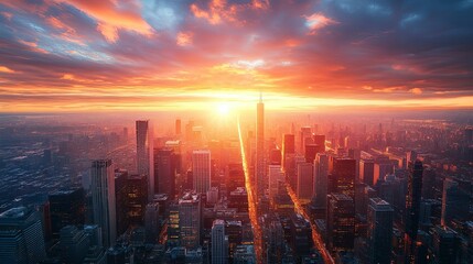 Fototapeta premium A City Skyline Bathed in the Glow of a Dramatic Sunset