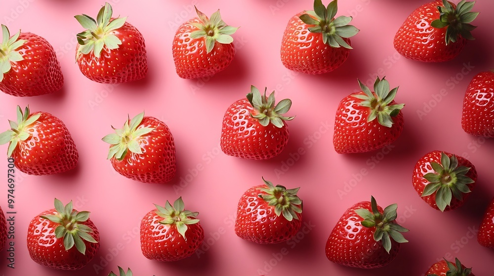 Poster Strawberry Pattern of strawberrys on colored background : Generative AI