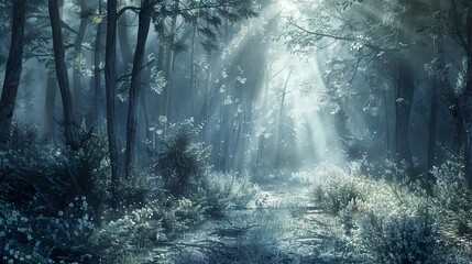 Fototapeta premium Sunbeams Through a Misty