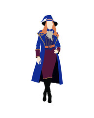 Flat vector people and illustration, woman with witch outfit
