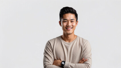 Young Handsome Asian Man Smiling With