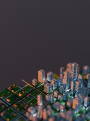 Modern, clean city in the evening. Digital 3D render.