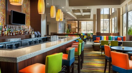 Modern Bar with Colorful Seating