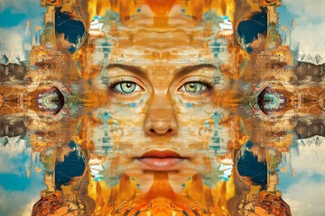 Fototapeta premium Visual representation of thought interference in a parallel realm of merging mental energies