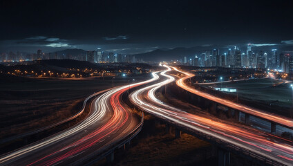A Long Exposure Photo of a Highway at Night