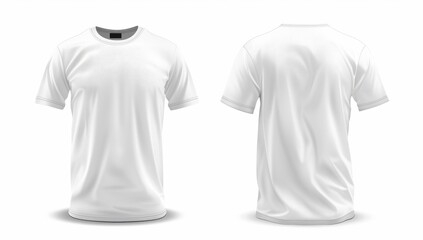 Blank White T-Shirt Template Mockup, Front and Back View on Isolated White Background - Photorealistic Clothing Design for Customization and Branding