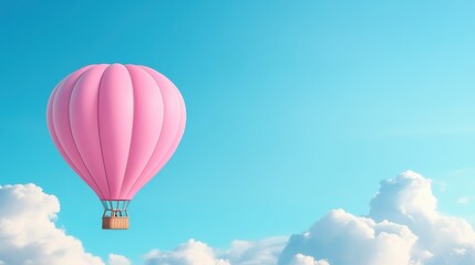 Naklejka premium A pink hot air balloon flying in the sky with clouds, AI