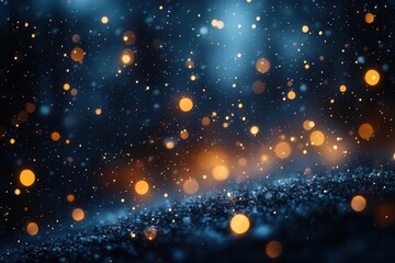 Obraz premium magical winter night twinkling gold fairy lights bokeh snowflakes dark background dreamy holiday atmosphere