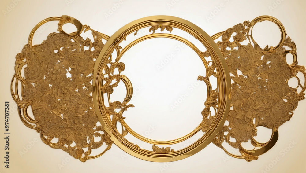 Wall mural antique circle frame in gold generative art