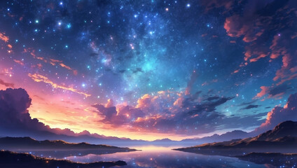 Naklejka premium Anime Sky Art Wallpaper Background Fantasy