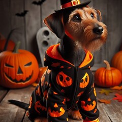 cute fluffy dog in halloween costume
