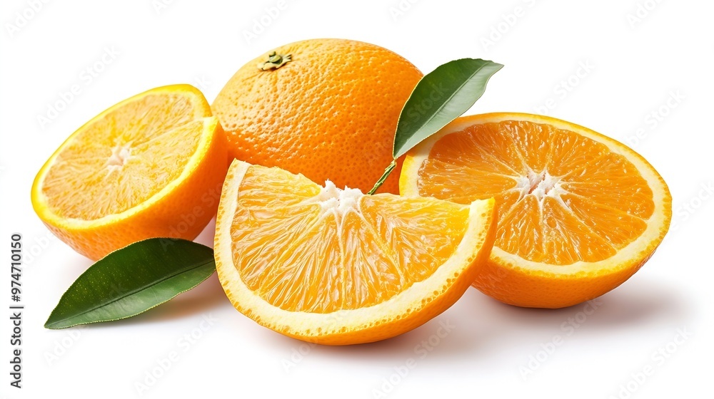 Poster orange fruit with orange slices and leaves isolated on white background orange with clipping path : 