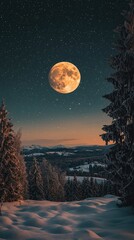 A Full Moon Bathes a Snowy Forest in Serene, Starry Light