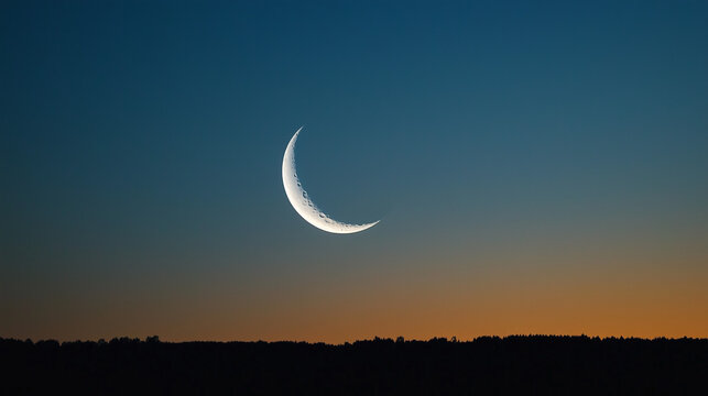 Crescent Moon Rising at Dusk, Silhouette Horizon