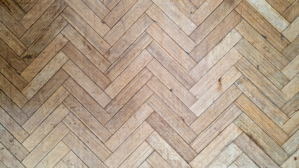 Looking down in wooden parquet flooring