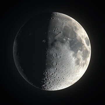  Detailed Half Moon with Visible Craters, Lunar Surface in High Resolution
