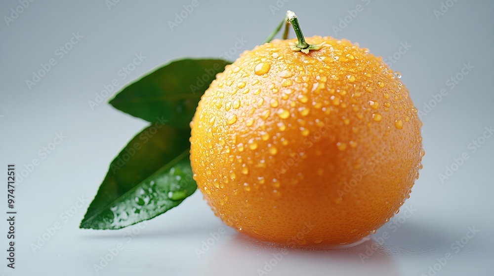 Poster orange fruit isolate orange citrus with drops on white background whole wet orange fruit with leaves