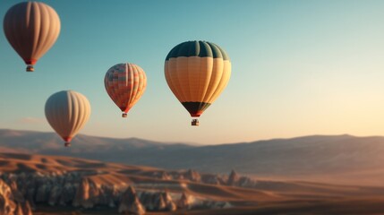 Fototapeta premium A Dazzling Display: Hot Air Balloons in Cappadocia's Mystical Landscape