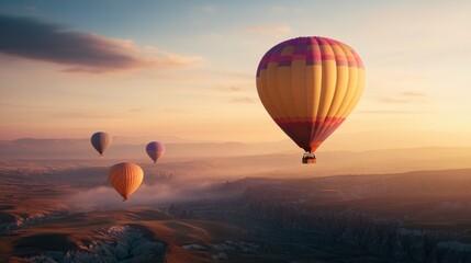 Naklejka premium A Dazzling Display: Hot Air Balloons in Cappadocia's Mystical Landscape