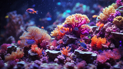 Colorful Tropical Coral Reef with Fish Vacation