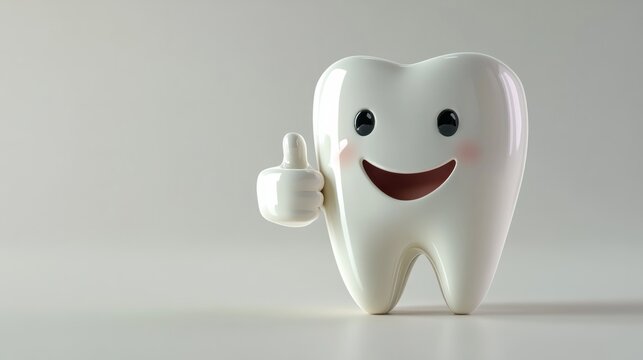 A 3D tooth character giving a thumbs up, isolated on a clean white backdrop